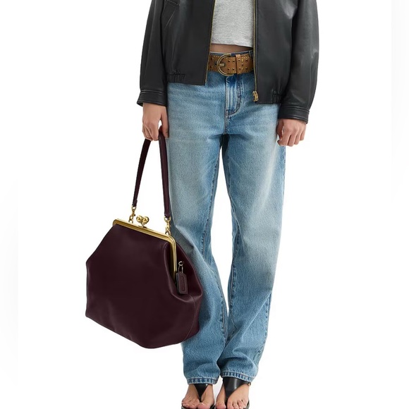 COACH Large Kisslock Frame Shoulder Clutch Bag (Black Currant) - NWT💜 - Picture 4 of 17